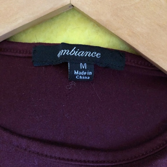 Ambiance burgundy gathered sides long sleeve blouse top Medium - Picture 6 of 6